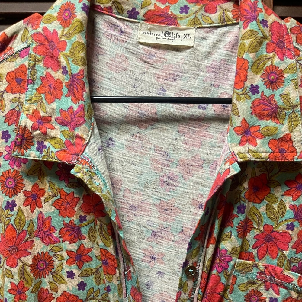 Natural Life Christa Knit Maxi Dress XLarge Boho Floral Button Front EUC - Picture 3 of 4